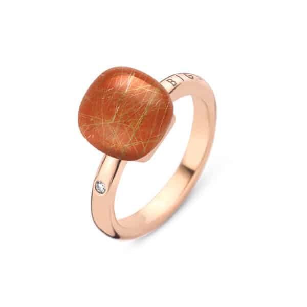 Bague Mini Sweety Quartz Rutilé avec Agate Orange et Nacre - Bigli Jewelry