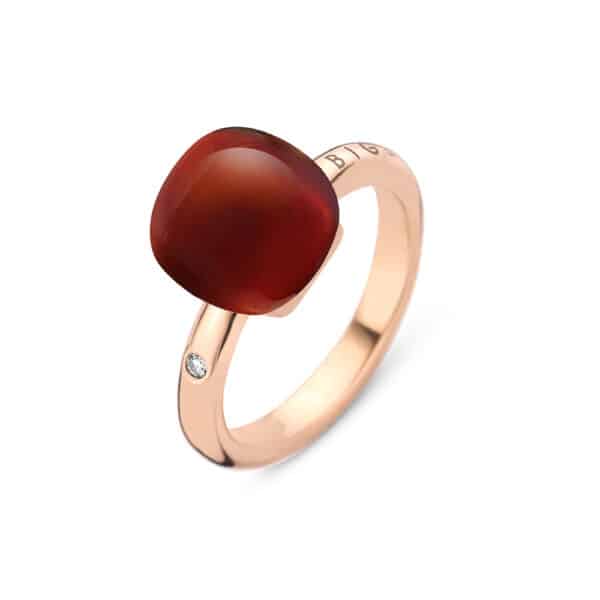 Bague Mini Sweety Quartz Fumé avec Corail - Bigli Jewelry