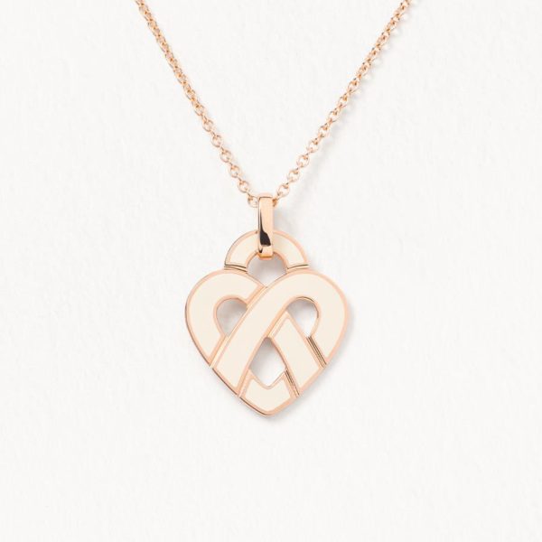 Pendentif Femme Coeur Entrelacé Email Ivoire MM - Poiray.