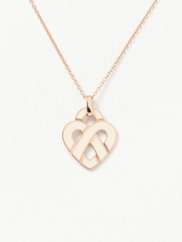 Pendentif Femme Coeur Entrelacé Email Ivoire MM - Poiray.