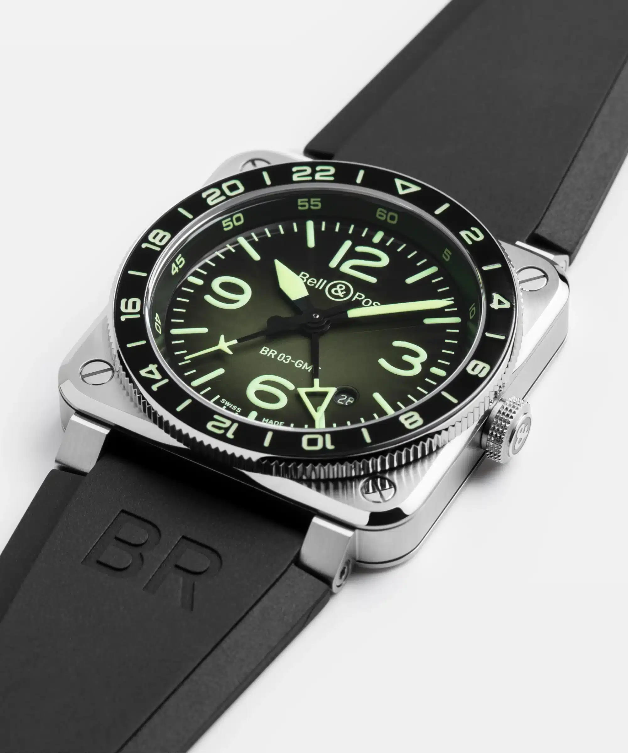 montre homme bell & ross br 03 gmt green lum cadran vert montre homme bell & ross br 03 gmt green lum cadran vert