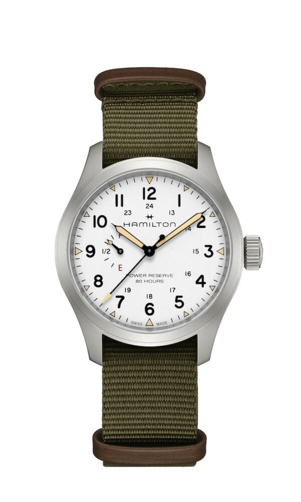 montre khaki field mechanical power reserve blanc hamilton dumas horloger avignon