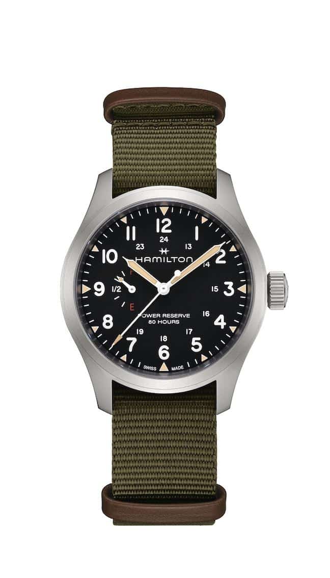 montre khaki field mechanical power reserve cadran noir 40mm hamilton montre khaki field mechanical power reserve noir hamilton dumas horloger avignon