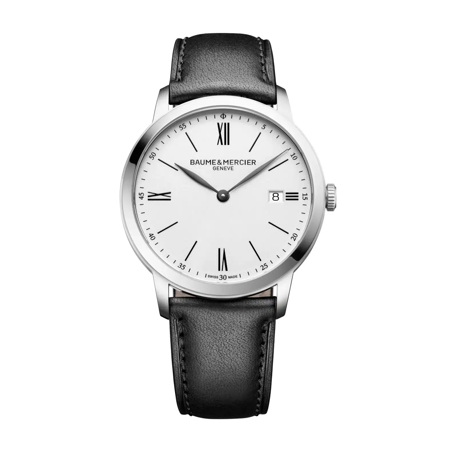 m0a10884 – classima baume & mercier quartz cadran blanc cuir noir 1