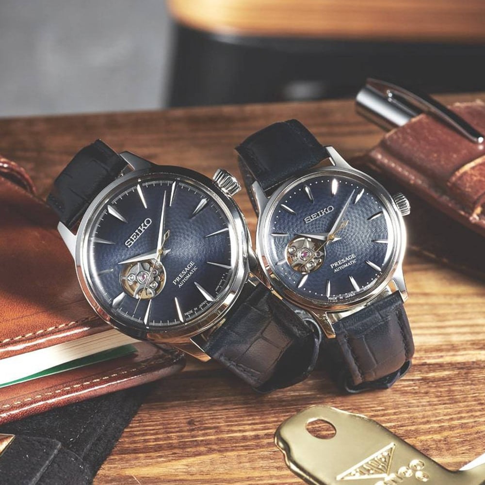 montre homme seiko presage cocktail blue moon cœur ouvert