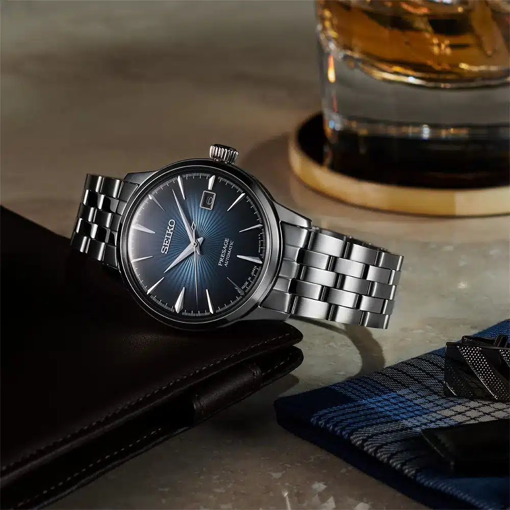 montre homme seiko presage cocktail cadran bleu