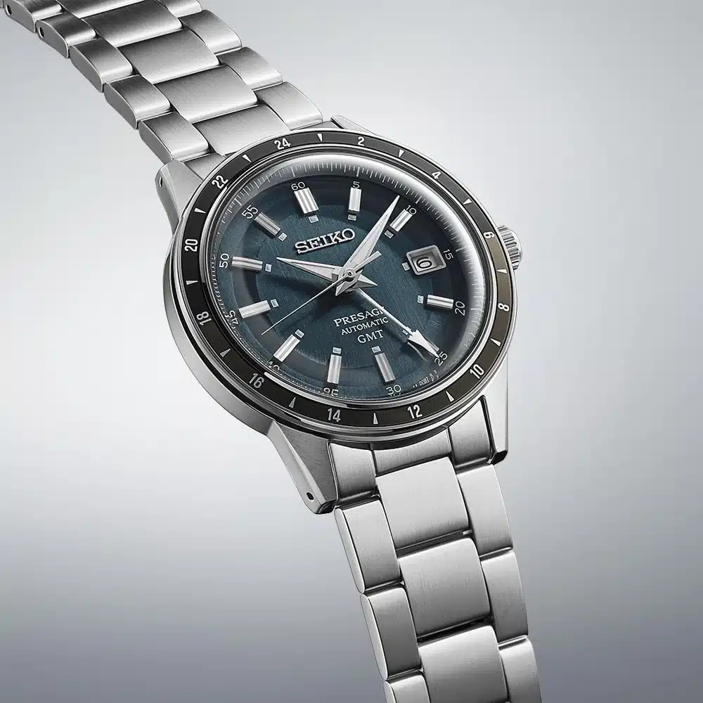 montre homme seiko presage style 60's gmt blue gray montre homme seiko presage style 60's gmt blue gray
