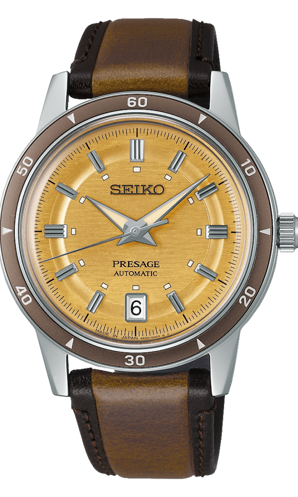 Presage Style 60's Champagne Bracelet Cuir Marron Seiko