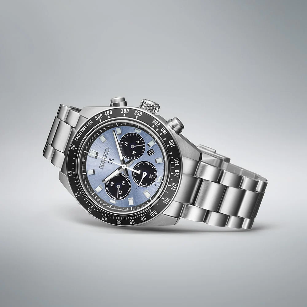 montre homme seiko prospex speedtimer chronographe solaire cadran bleu